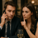 chica pide silencio a hombre que habla con el móvil discrección.