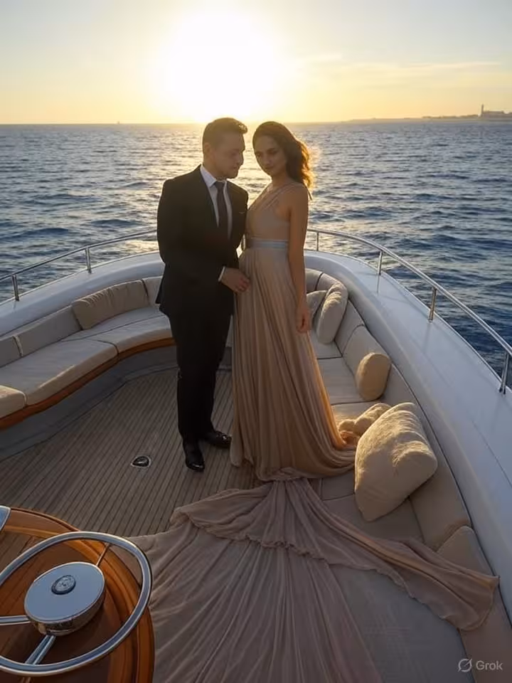 Elegant couple enjoying private yacht cruise in Cancun waters, crystal clear turquoise sea, luxury l