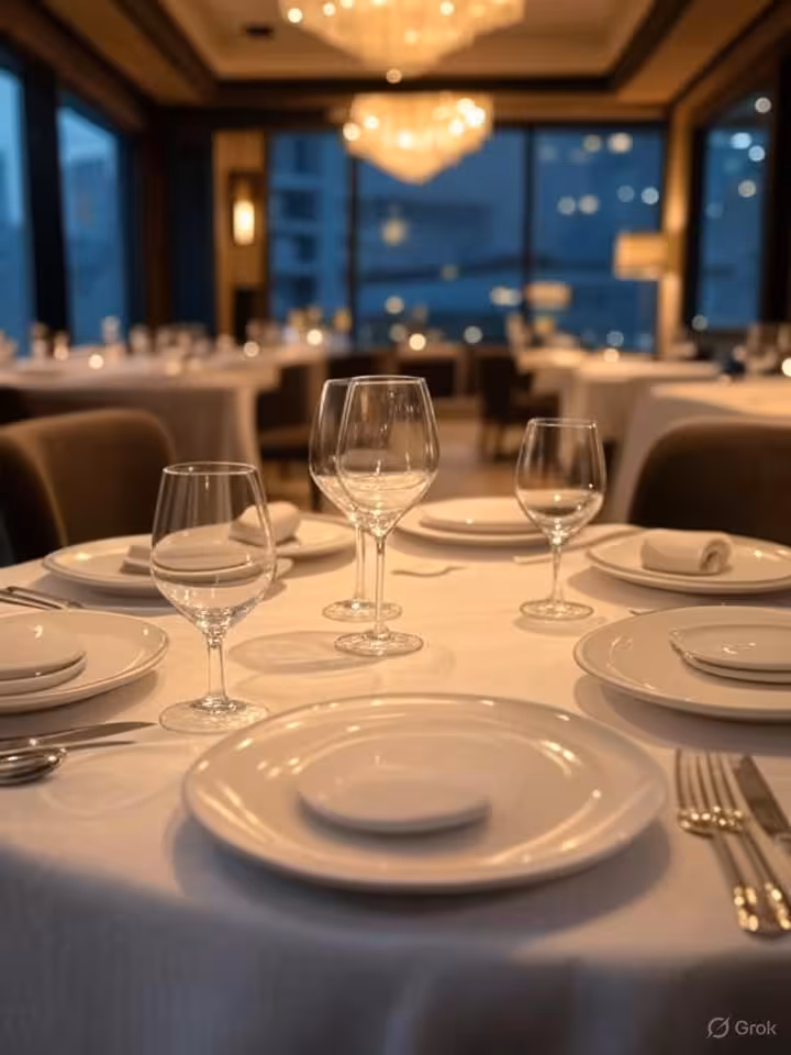 Interior de restaurante de lujo en Latinoamérica con mesa elegante