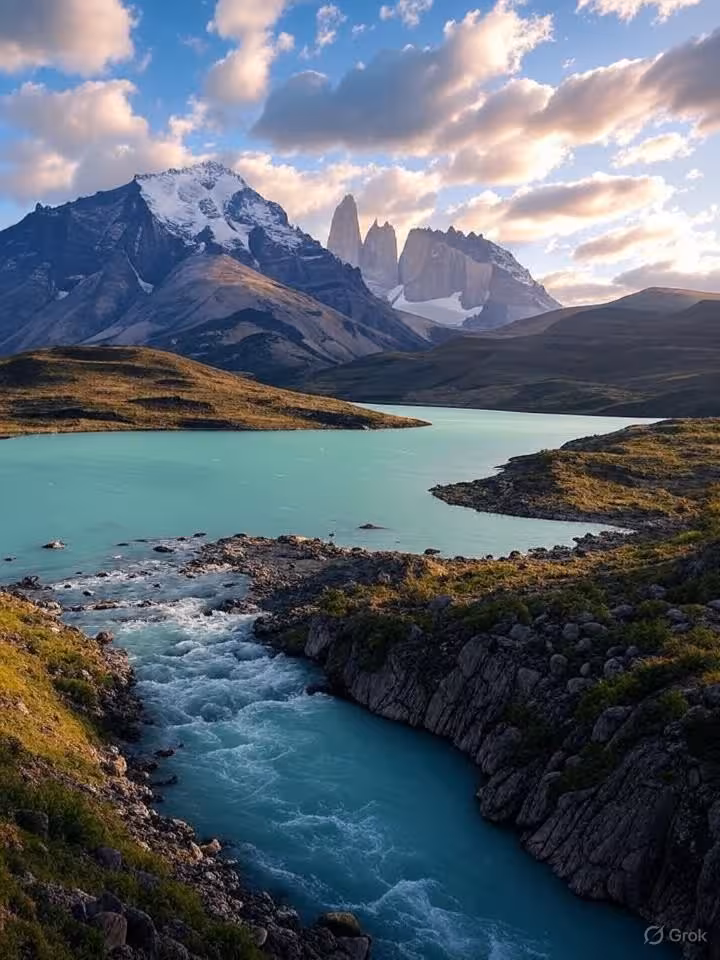 Majestic Torres del Paine national park Patagonia Chile, iconic granite towers, turquoise glacial la