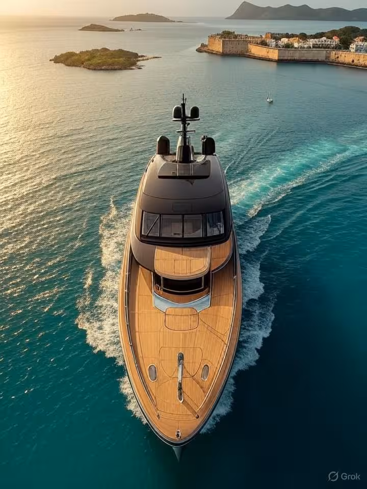 Private yacht sailing near Colombian Caribbean coast with Cartagena colonial walls visible in backgr