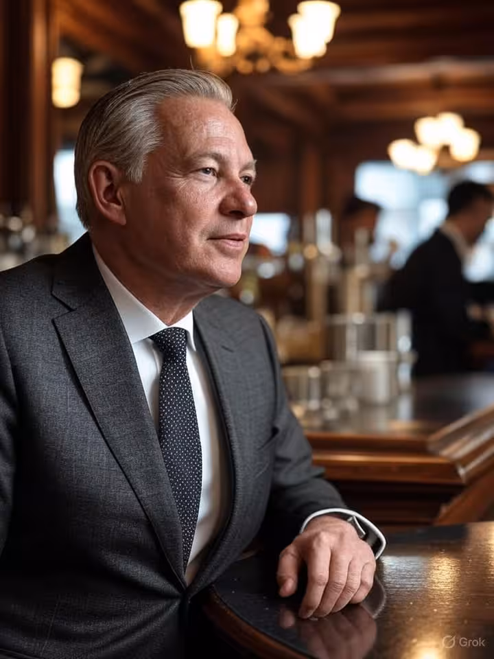 Discreet upscale meeting at exclusive hidden cocktail bar, speakeasy atmosphere, dim elegant lightin