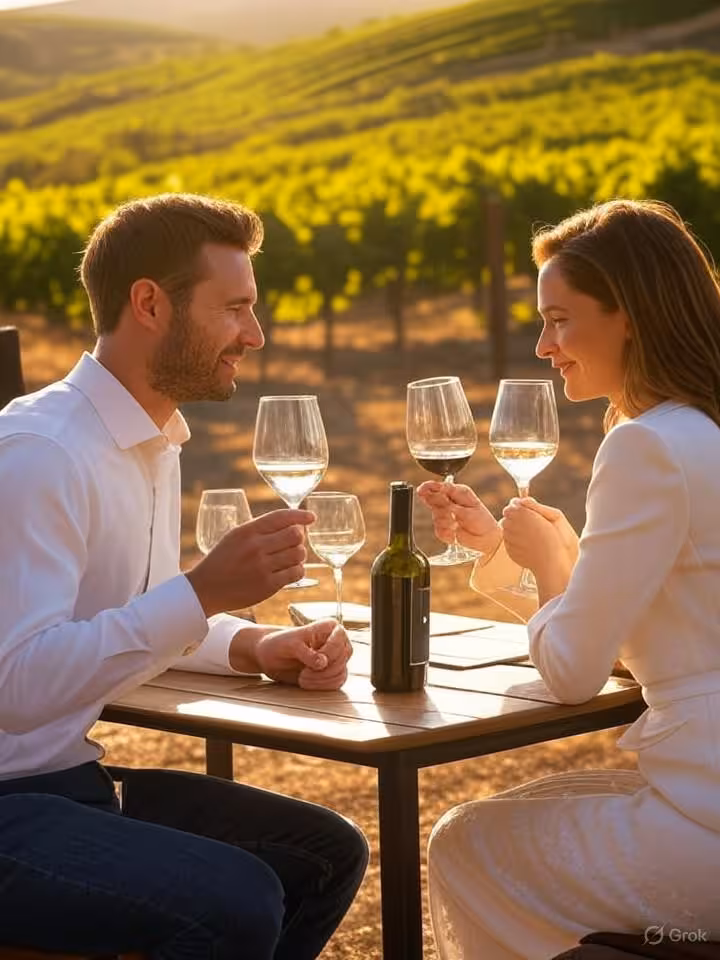 Romantic vineyard setting in Casablanca Valley near Viña del Mar, wine tasting experience, elegant c