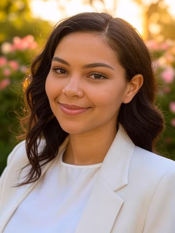 Elegant young Latin American woman taking a professional portrait photo outdoors with natural lighti