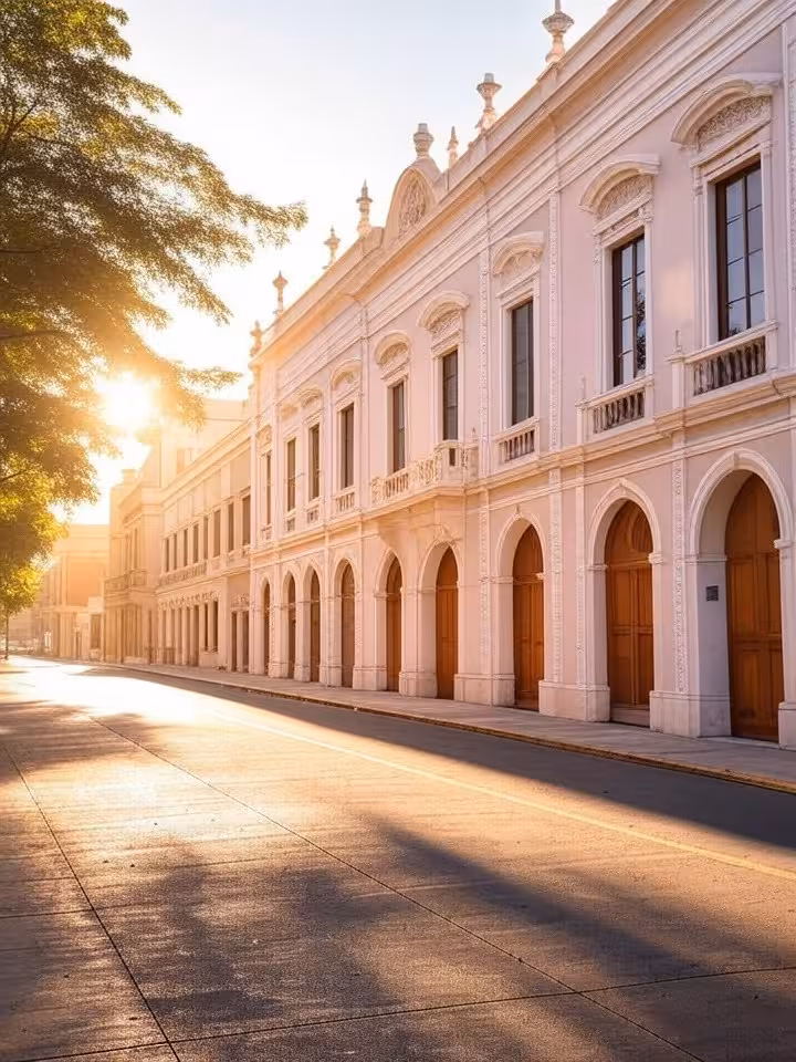 Historic colonial architecture of Paseo de Montejo in Merida Mexico, elegant mansion facades with ar