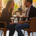 Sugar baby: los errores de protocolo típicos al quedar con un sugar daddy two people having coffee date at upscale Latin American cafe terrace, body language showing positive