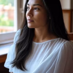 Qué hacer cuando tu sugar daddy desaparece sin avisar Latin American woman looking thoughtfully out window, contemplative mood, soft afternoon light, repr