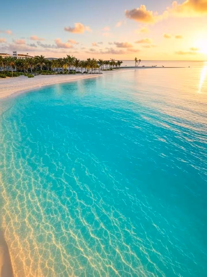 luxury travel experience showing pristine Caribbean beach resort, tropical paradise, crystal clear w