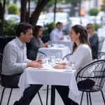 Polanco, Santa Fe y Las Lomas: las zonas sugar de CDMX Elegant outdoor cafe terrace in upscale Mexico City neighborhood, modern architecture with tree-line