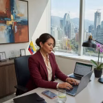Sugar babys profesionales: abogadas, médicas y ejecutivas Professional Latin American woman in elegant business attire working on laptop in modern office with